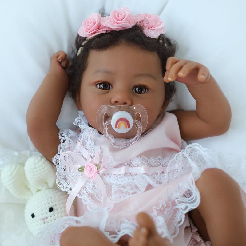 KSBD Reborn Baby Doll Black Girl 18Inch Realistic Lifelike African American Newborn Handmade Doll with Real Life Soft Weighted Body and Accessories Gift Set for Kids Ages 3 and Up - Image 2
