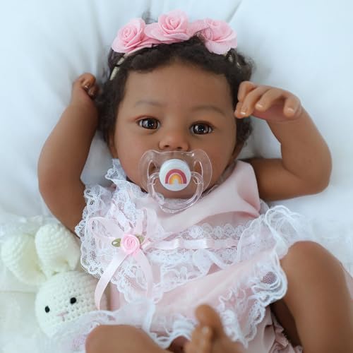 KSBD Reborn Baby Doll Black Girl 18Inch Realistic Lifelike African American Newborn Handmade Doll with Real Life Soft Weighted Body and Accessories Gift Set for Kids Ages 3 and Up - Image 1