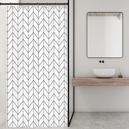 Riyidecor Small Stall 36Wx72H Inch Shower Curtain,Narrow RV Walkin Black White Herringbone Modern Bathroom Curtains,Half Stand Up Zig Zag Chevron Camper Bathroom Accessories Waterproof Fabric 7 Hooks - Image 3