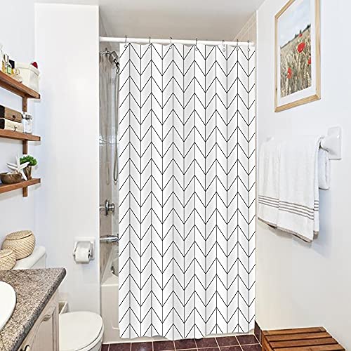 Riyidecor Small Stall 36Wx72H Inch Shower Curtain,Narrow RV Walkin Black White Herringbone Modern Bathroom Curtains,Half Stand Up Zig Zag Chevron Camper Bathroom Accessories Waterproof Fabric 7 Hooks - Image 5