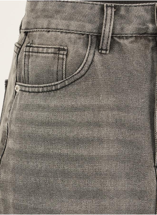 Styli Ripped Hem Denim Maxi Skirt with Front Slit Detail  - Image 3