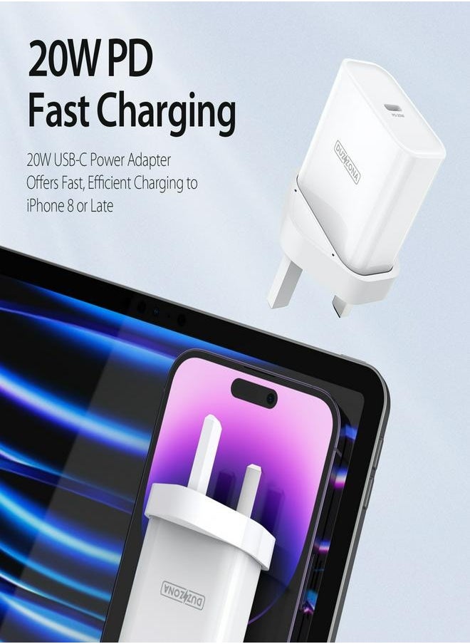 DUZZONA iPhone 20W Fast Charger | USB C Wall Charger with 1m USB C to Lightning Cable - Compatible with iPhone 14/14 Pro/14 Pro Max/13/12/SE2020/11/XR/XS Max/X/iPad  - Image 2