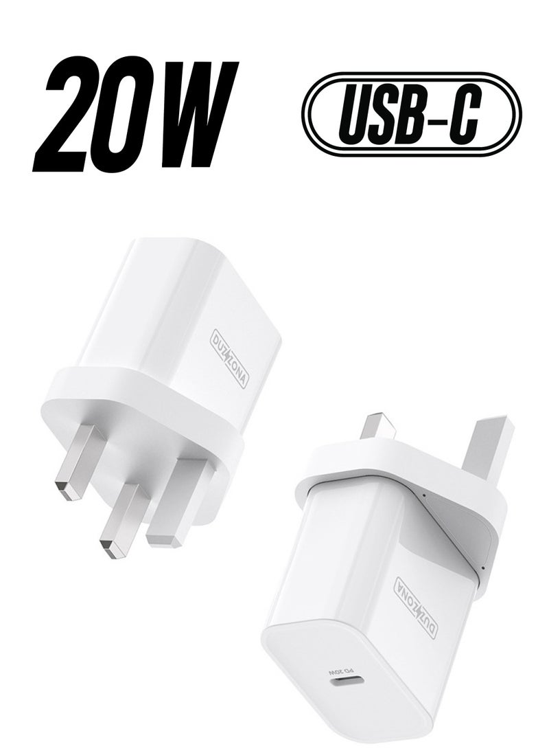 DUZZONA iPhone 20W Fast Charger | USB C Wall Charger with 1m USB C to Lightning Cable - Compatible with iPhone 14/14 Pro/14 Pro Max/13/12/SE2020/11/XR/XS Max/X/iPad  - Image 1