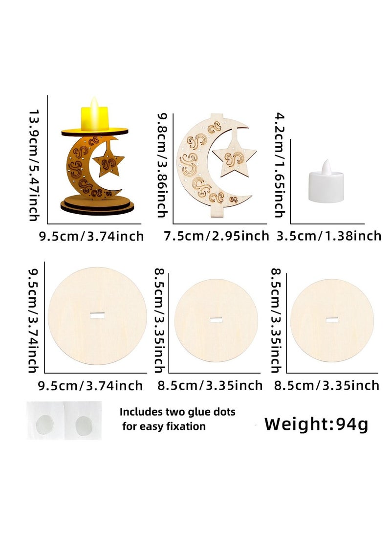 Self-Assembly Wooden Eid Decor LED-Lighted Candleholder Display - Image 3