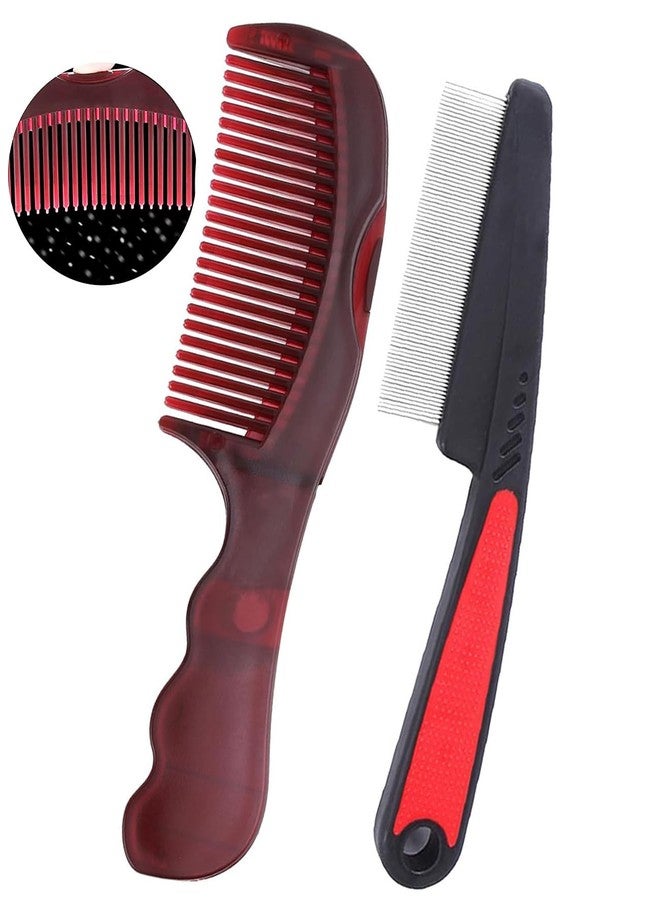 EHBELIF Dandruff Comb Fine Tooth Scalp Detox Comb Lice for Women, Men & Kids Stainless Steel Scalp Detoxing, Sweep & Massage Hair Brush Tool for Hair Care (Red 2PC) - Image 1