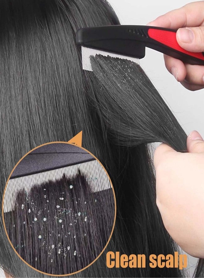 EHBELIF Dandruff Comb Fine Tooth Scalp Detox Comb Lice for Women, Men & Kids Stainless Steel Scalp Detoxing, Sweep & Massage Hair Brush Tool for Hair Care (Red 2PC) - Image 4