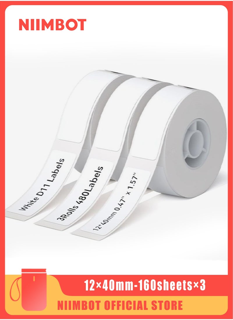 NIIMBOT 3 Rolls D11/D110/D101 Waterproof Thermal Label Paper for Barcode Printing 12*40mm White  - Image 1