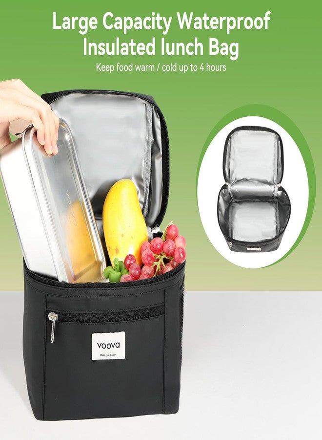 Voova Stainless Steel Lunch Box with Lunch Bag for Women Men Adult, (42oz/1200ml) Leakproof Metal Bento Box with Free Sealing, Insulated Lunch box for Work, Black - Image 5