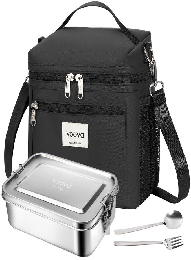 Voova Stainless Steel Lunch Box with Lunch Bag for Women Men Adult, (42oz/1200ml) Leakproof Metal Bento Box with Free Sealing, Insulated Lunch box for Work, Black - Image 1