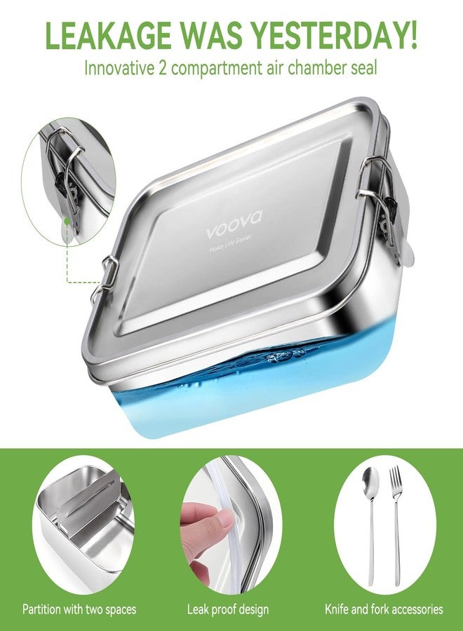Voova Stainless Steel Lunch Box with Lunch Bag for Women Men Adult, (42oz/1200ml) Leakproof Metal Bento Box with Free Sealing, Insulated Lunch box for Work, Black - Image 3