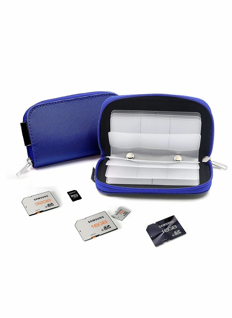 Memory Card Cases 22 Slot Zippered SD Micro SD CF SDXC SDHC MMC Secure Digital Memory Compact Flash Cards Carrying Holder Bags Pouch Organizer Keeper Media Storage Organization 1PCS 8 Pages Blue