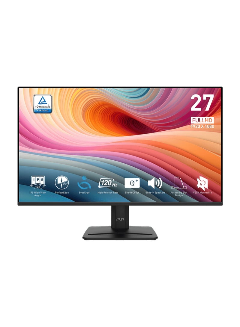 MSI PRO MP275 E2 27" FHD IPS Monitor, 120Hz Refresh Rate, 1ms MPRT, Adaptive Sync, HDMI 2.0/DP 1.2a/VGA, Anti-Glare, Flicker-Free, Built-in Speakers, VESA Mount, Tilt Adjustable, PerfectEdge Bezel, HDR Ready, Power Link, Matte Black | 9S6-3PD3CM-051 - Image 1