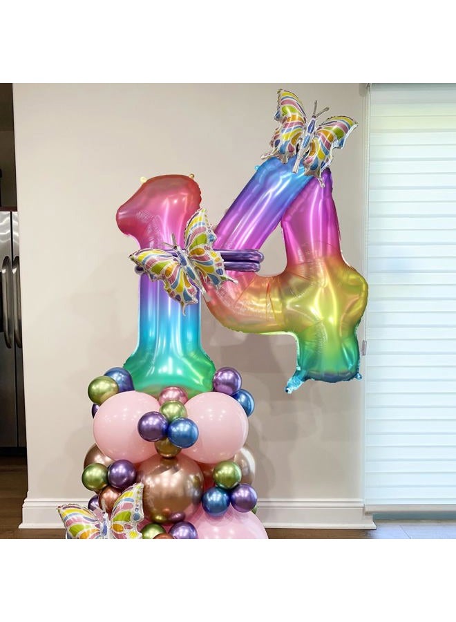 PatiCool 40 Inch Rainbow Number Balloon 4, Large Number Foil Balloons Mylar for Girl Boy Birthday Party Celebration Decorations Supplies, Digital Balloons for Wedding Anniversary Events Decorations - Image 3