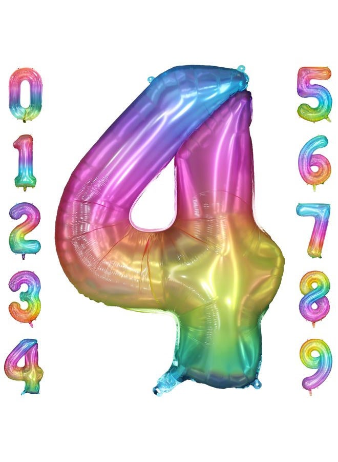PatiCool 40 Inch Rainbow Number Balloon 4, Large Number Foil Balloons Mylar for Girl Boy Birthday Party Celebration Decorations Supplies, Digital Balloons for Wedding Anniversary Events Decorations - Image 1
