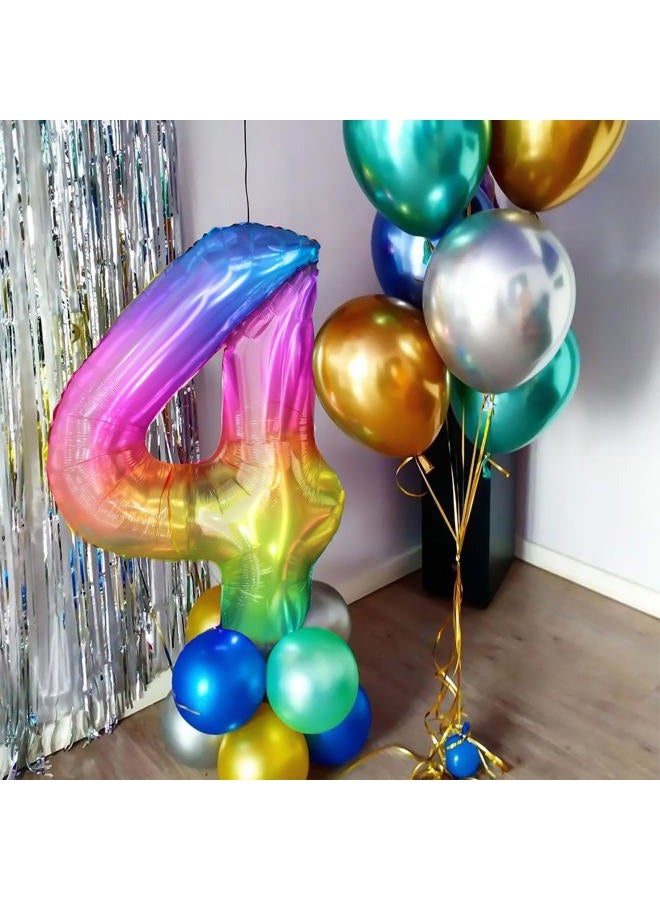 PatiCool 40 Inch Rainbow Number Balloon 4, Large Number Foil Balloons Mylar for Girl Boy Birthday Party Celebration Decorations Supplies, Digital Balloons for Wedding Anniversary Events Decorations - Image 4