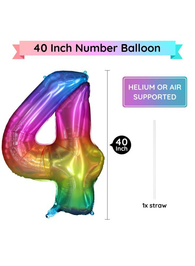 PatiCool 40 Inch Rainbow Number Balloon 4, Large Number Foil Balloons Mylar for Girl Boy Birthday Party Celebration Decorations Supplies, Digital Balloons for Wedding Anniversary Events Decorations - Image 2