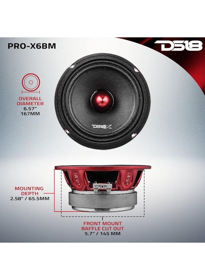 DS18 DS18 PRO-X6BM Loudspeaker - 6.5", Midrange, Red Aluminum Bullet, 500W Max, 250W RMS, 8 Ohms - Premium Quality Audio Door Speakers for Car or Truck Stereo Sound System (1 Speaker) - Image 4
