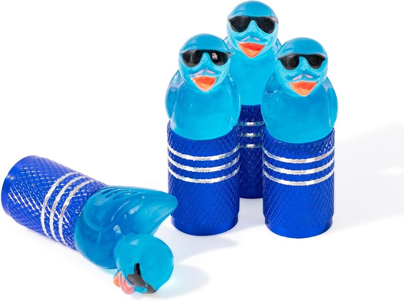 Rislobx 4Pcs Tire Valve Stem Cap Cover for Car SUV Truck, Valve Cover with Funny Duck Sunglasses, Decorative Tire Valve Caps Wheel Accessories (Blue Sunglasses Duck) - Image 1
