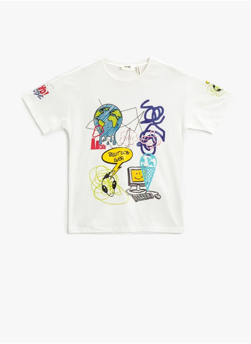 KOTON Short Sleeve Printed T-Shirt Crew Neck Cotton