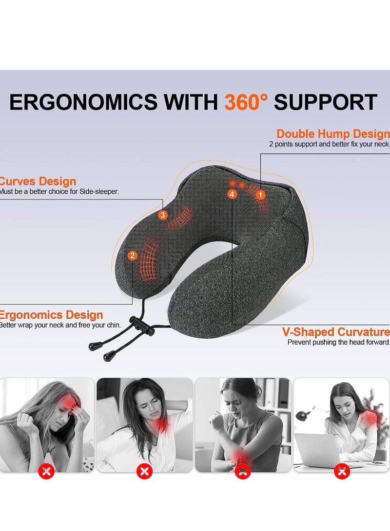 Neck Pillow for Travel, Memory Foam Travel Pillow with Hood, Adult Airplane Pillow for Head Rest Neck Support, Portable Pillow for Office Cars Trains Long Flights Sleeping - Image 4