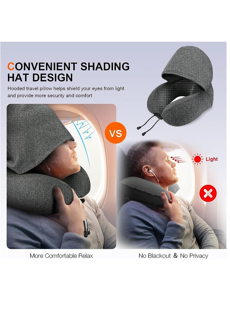 Neck Pillow for Travel, Memory Foam Travel Pillow with Hood, Adult Airplane Pillow for Head Rest Neck Support, Portable Pillow for Office Cars Trains Long Flights Sleeping - Image 3