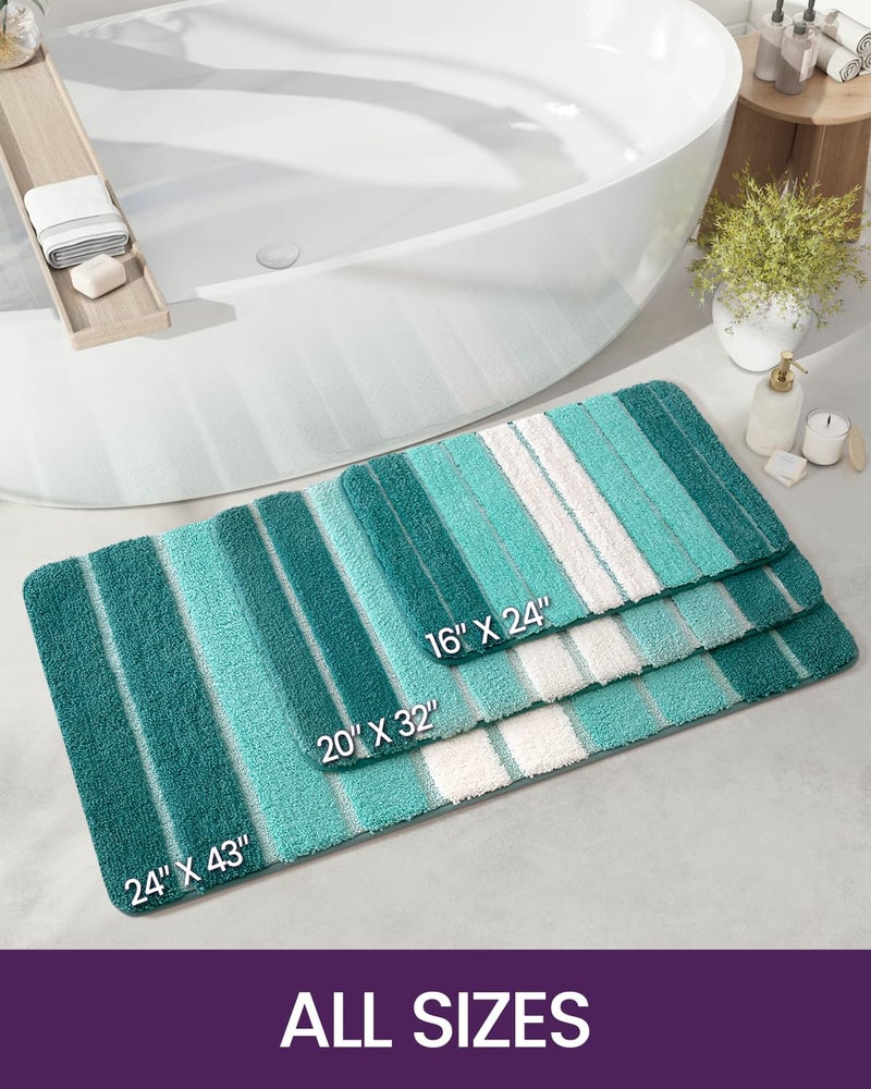 DEXI Bath Mat Bathroom Rug Absorbent Non-Slip Washable Shower Floor Mats Small Carpet 24""x43""  Turquoise - Image 2