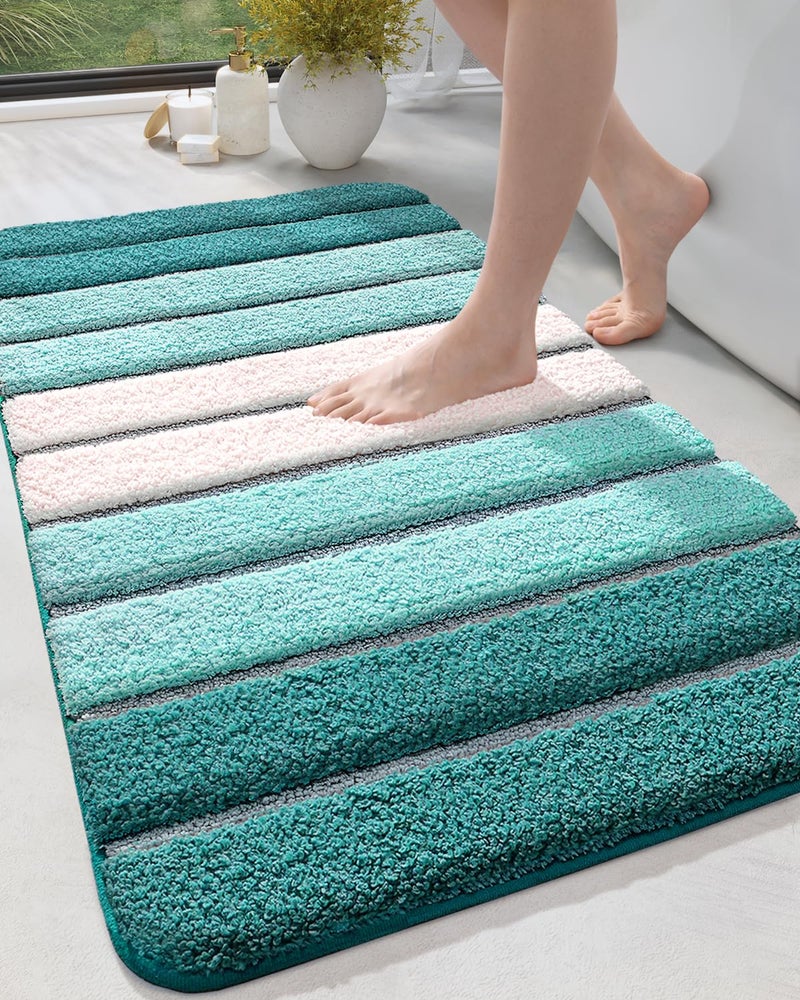DEXI Bath Mat Bathroom Rug Absorbent Non-Slip Washable Shower Floor Mats Small Carpet 24""x43""  Turquoise - Image 1
