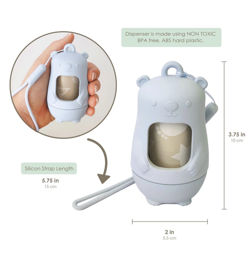 moodie Teddy Bear Diaper Bag Dispenser | Diaper Trash Bags on the Go Dispenser w/Silicon Strap | 15 UNSCENTED Baby Poop Bags per Roll | Dirty Diaper Bags Disposable | Diaper Waste Bags (BLUE) - Image 2