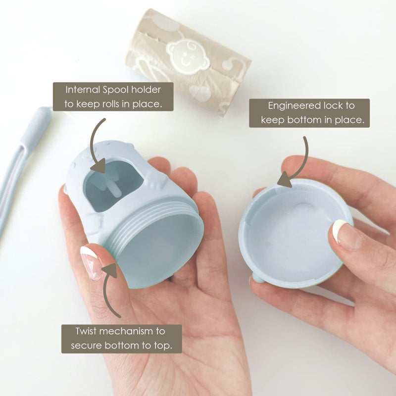 moodie Teddy Bear Diaper Bag Dispenser | Diaper Trash Bags on the Go Dispenser w/Silicon Strap | 15 UNSCENTED Baby Poop Bags per Roll | Dirty Diaper Bags Disposable | Diaper Waste Bags (BLUE) - Image 3