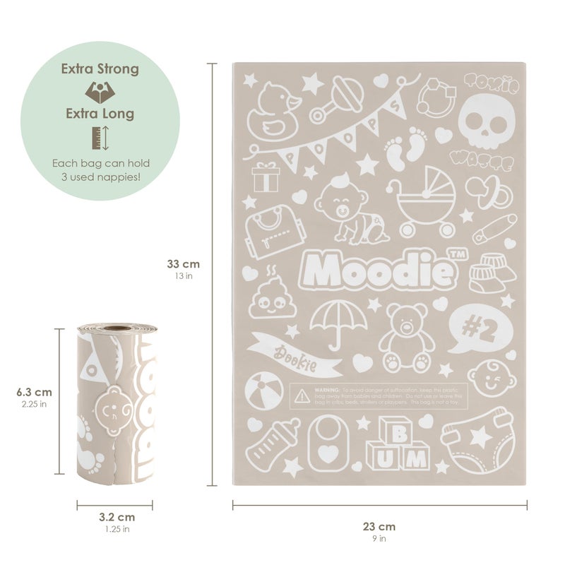 moodie Teddy Bear Diaper Bag Dispenser | Diaper Trash Bags on the Go Dispenser w/Silicon Strap | 15 UNSCENTED Baby Poop Bags per Roll | Dirty Diaper Bags Disposable | Diaper Waste Bags (BLUE) - Image 5