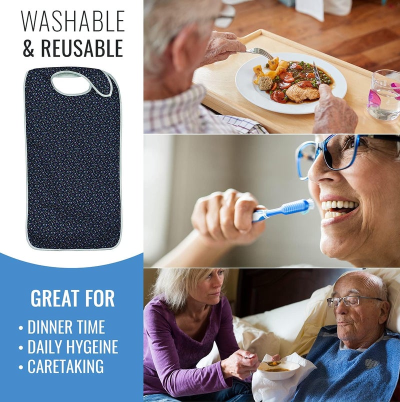 DMI Adult Bibs for Men and Women Washable Adult Bibs for Eating Adult Bibs for Elderly Waterproof Adult Bib Bibs for Adults Adult Clothing Protector Green Print - Image 2