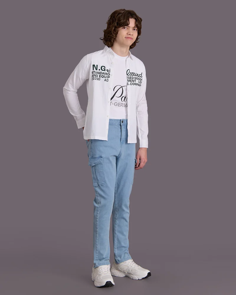 REDTAG Senior Boys Blue Cargo Jeans