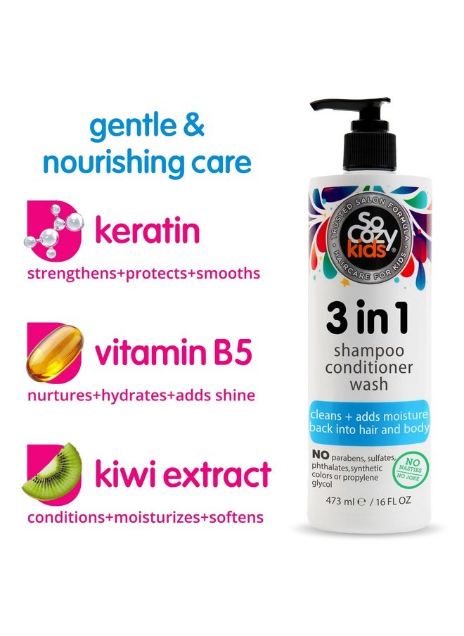 SO COZY SoCozy 3 in 1 Kids Shampoo + Conditioner + Body Wash (16 Fl Oz) Gentle, Hydrating Hair & Body Cleanser with Keratin, Vitamin B5, & Kiwi Extract, Paraben & Sulfate-Free  - Image 3