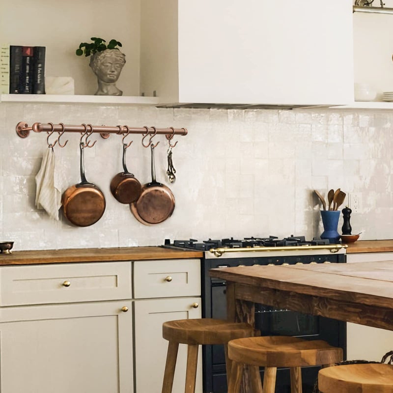 ROTHLEY Stainless Steel Pot and Pan Hanger: 23.7 Inch Wall Mounted Hanging Pots and Pans Rack with Hooks (Antique Copper) - Image 5