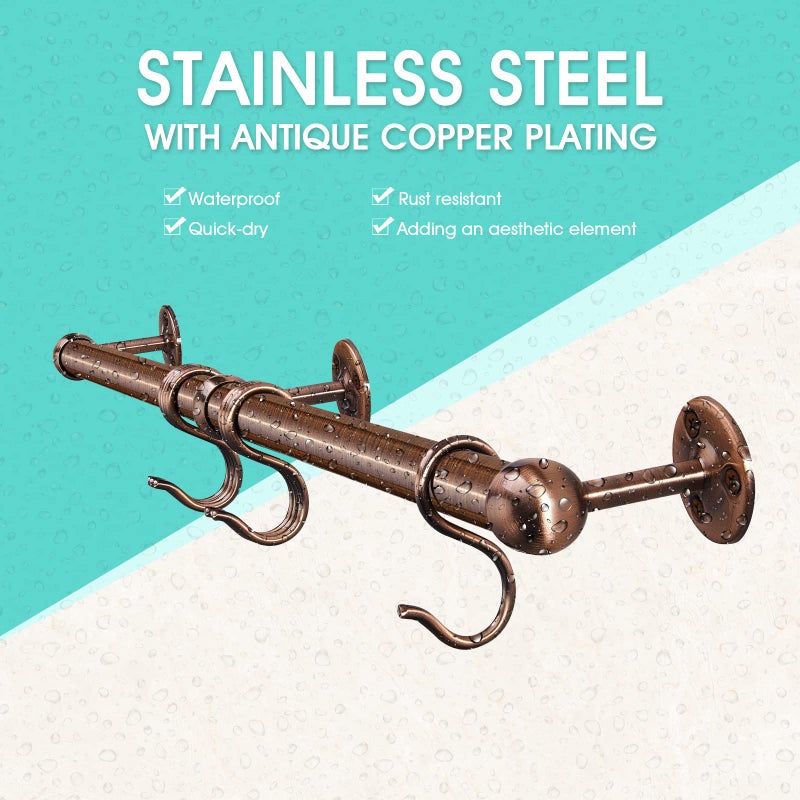 ROTHLEY Stainless Steel Pot and Pan Hanger: 23.7 Inch Wall Mounted Hanging Pots and Pans Rack with Hooks (Antique Copper) - Image 4