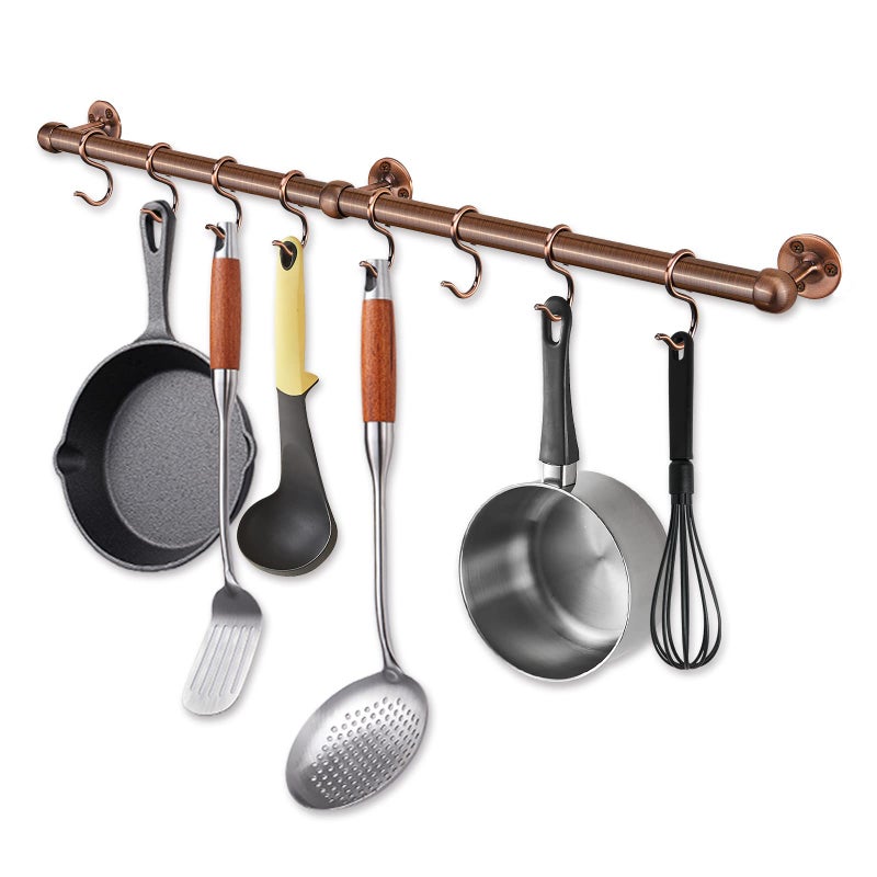 ROTHLEY Stainless Steel Pot and Pan Hanger: 23.7 Inch Wall Mounted Hanging Pots and Pans Rack with Hooks (Antique Copper) - Image 1
