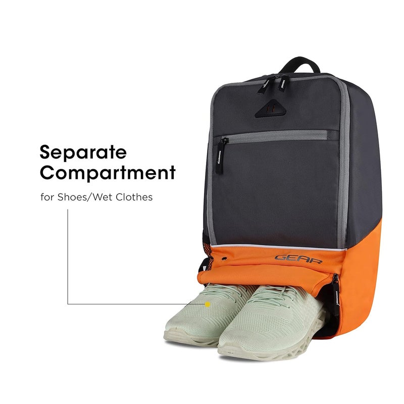 Gear Superior Xl 17L Water Resistant School Bag/Casual Standard 4 Compartment Backpack/College Bag For Men/Women (Grey-Orange) - Image 3