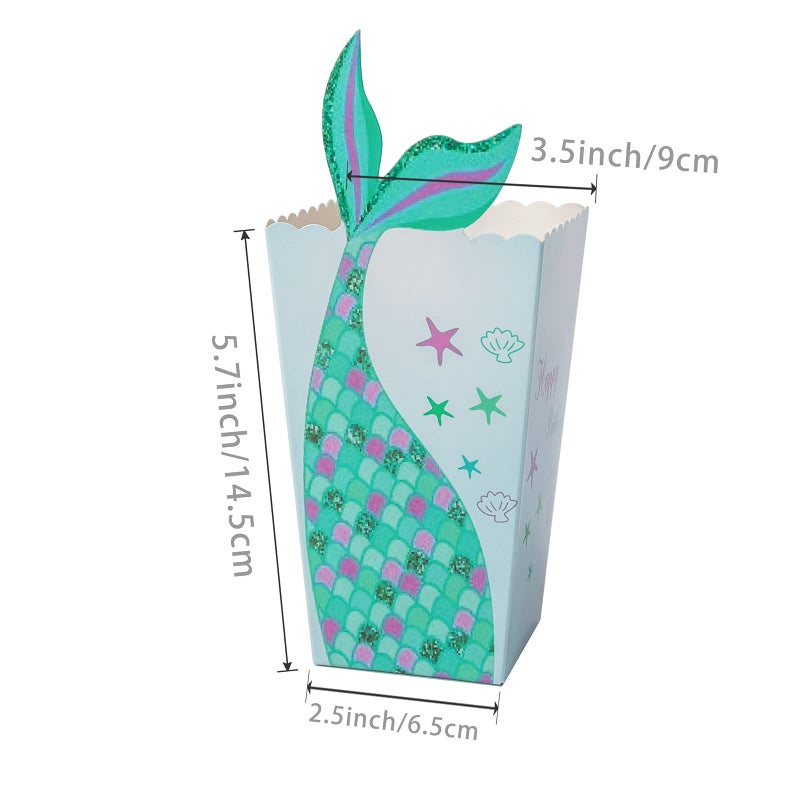 Lamantery 24Pcs Mermaid Popcorn Box Snack Treat Paper Box Mermaid Birthday Party Supplies Cardboard Candy Cookie Container For Wedding Ocean Theme Party Favors Decoration - Image 2