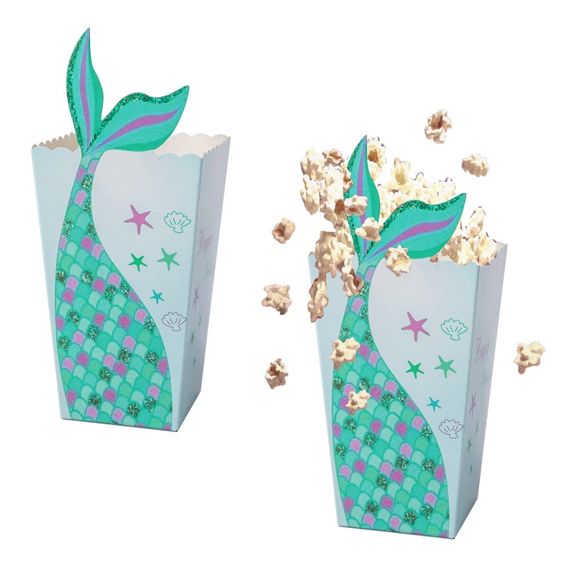 Lamantery 24Pcs Mermaid Popcorn Box Snack Treat Paper Box Mermaid Birthday Party Supplies Cardboard Candy Cookie Container For Wedding Ocean Theme Party Favors Decoration - Image 3