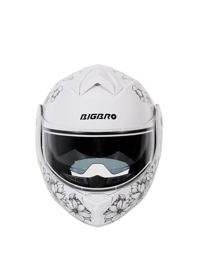 Bigbroky-268 Dual Lens Electric Vehicle Helmet 3c Certified Uni Lightweight Breathable Four Seasons White Floral One Size - Image 1