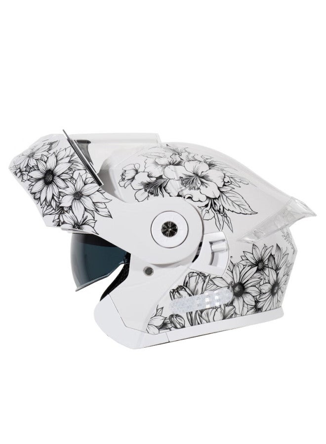 Bigbroky-268 Dual Lens Electric Vehicle Helmet 3c Certified Uni Lightweight Breathable Four Seasons White Floral One Size - Image 4