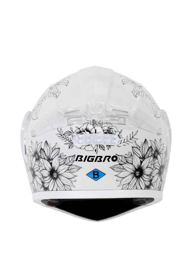Bigbroky-268 Dual Lens Electric Vehicle Helmet 3c Certified Uni Lightweight Breathable Four Seasons White Floral One Size - Image 3
