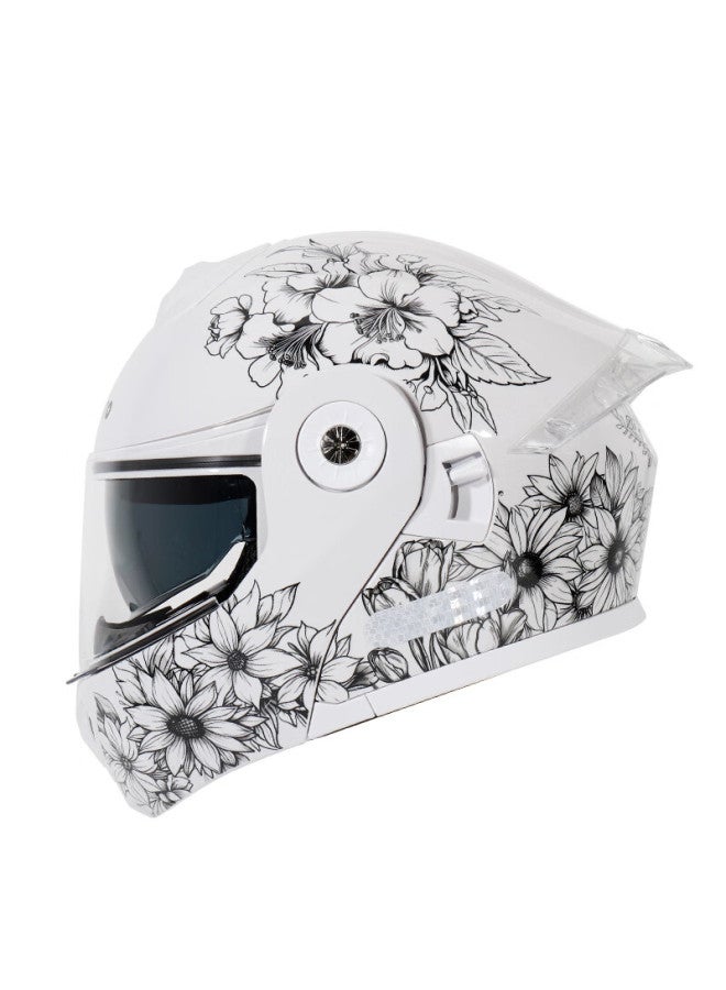 Bigbroky-268 Dual Lens Electric Vehicle Helmet 3c Certified Uni Lightweight Breathable Four Seasons White Floral One Size - Image 2