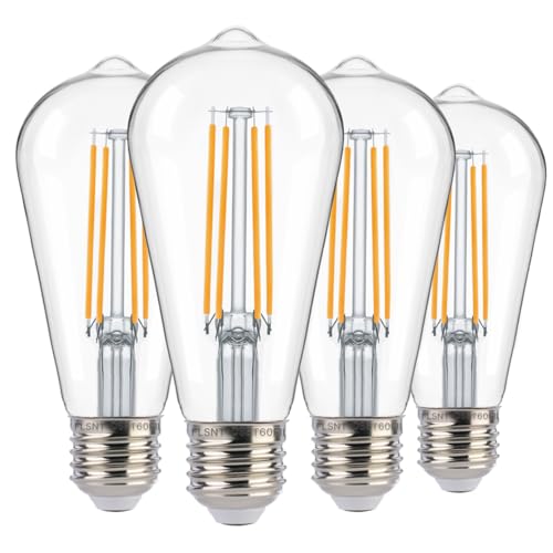 FLSNT Dusk to Dawn Outdoor Sensor ST19 LED Light Bulb, 7W (60W Eqv.), 800LM,Vintage Filament E26 Base, Auto On/Off Photocell Automatic for Energy-Efficient Outdoor Lighting, 2700K Soft White, 4 Pack - Image 1