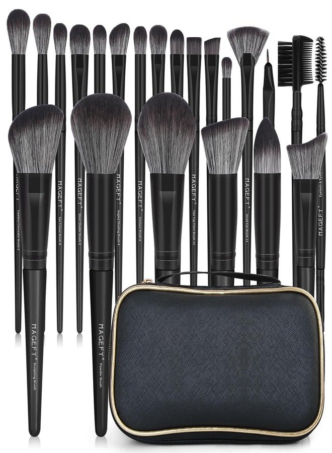 MAGEFY Makeup Brush Set, 22 Pcs Premium Synthetic Makeup Brushes Foundation Eyeshadow Brush Powder Blush Concealers Brush Set Travel Makeup Brushes with Case(Black) - Image 1
