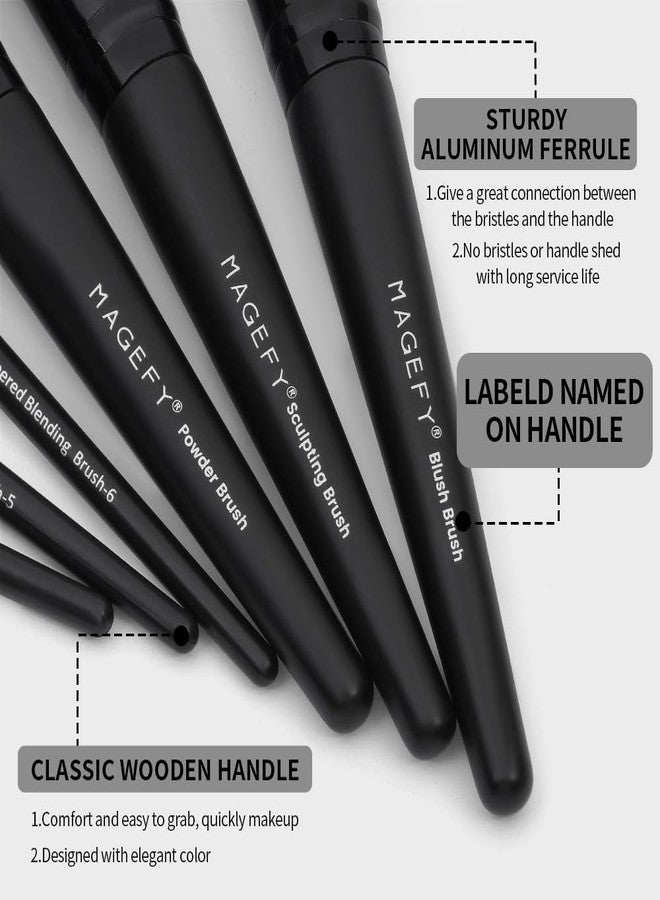 MAGEFY Makeup Brush Set, 22 Pcs Premium Synthetic Makeup Brushes Foundation Eyeshadow Brush Powder Blush Concealers Brush Set Travel Makeup Brushes with Case(Black) - Image 4