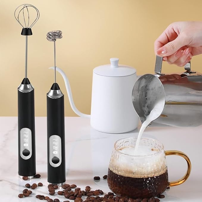 PURE NEST Rechargeable Handheld Milk Frother 3Speed Electric Foam Maker for Coffee with 2 Whisks Coffee Decoration Tool StandUp Design for Latte Cappuccino Cream More - Image 5