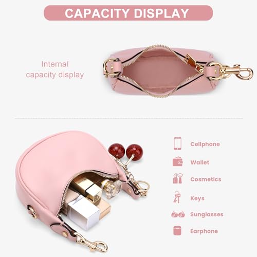 JQWSVE Small Top Handle Bags for Women Mini Purses Cute Ladies Handbags Crescent Mini Crossbody Bags with Cherry (A03 Pink) - Image 5