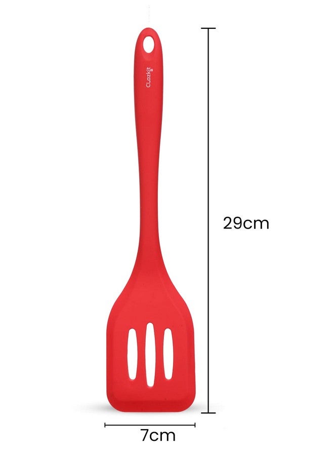 Clazkit YH-551 Premium Silicone Turner Spatula/Slotted Spatula, Ultra Flexible, Hygienic One Piece Design, Non Stick Kitchen Utensil for Dosa, Paratha, Pancakes, Wok, 29cm,Red - Image 2