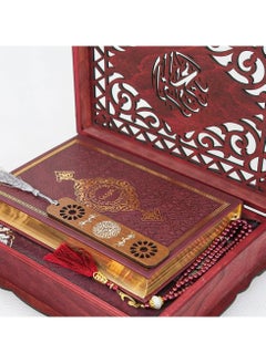 OLUDENIZ Ramadan Wonder Gift Box: Islamic Luxury Packaging – Deluxe 5-Piece Set with Quran, Prayer Beads, Prayer Mat, Bookmark, and Elegant Storage Box & Quran  - Image 4